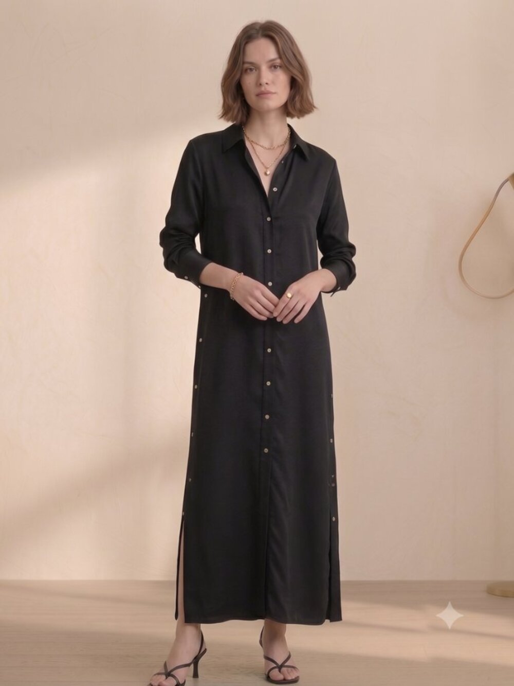 Lakris 100% Silk Black Shirt Dress Evolution Sz S